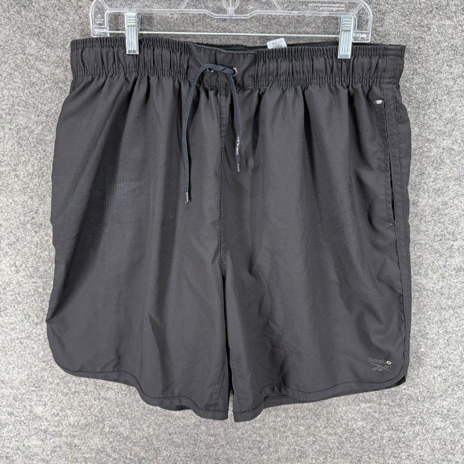 Reebok Shorts Men Xl Black Mid Rise Drawstring Pockets Flat Front Regular Fit